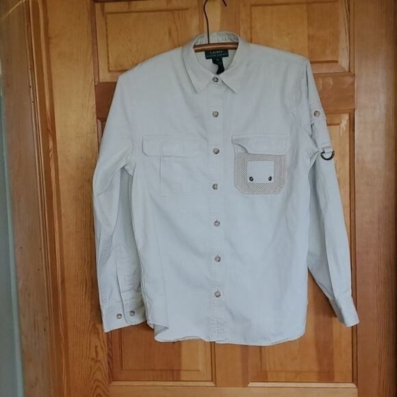 Lauren Ralph Lauren Embroidered Hiking Fisherman Casual Button Down Sz M Shirt - Picture 1 of 12